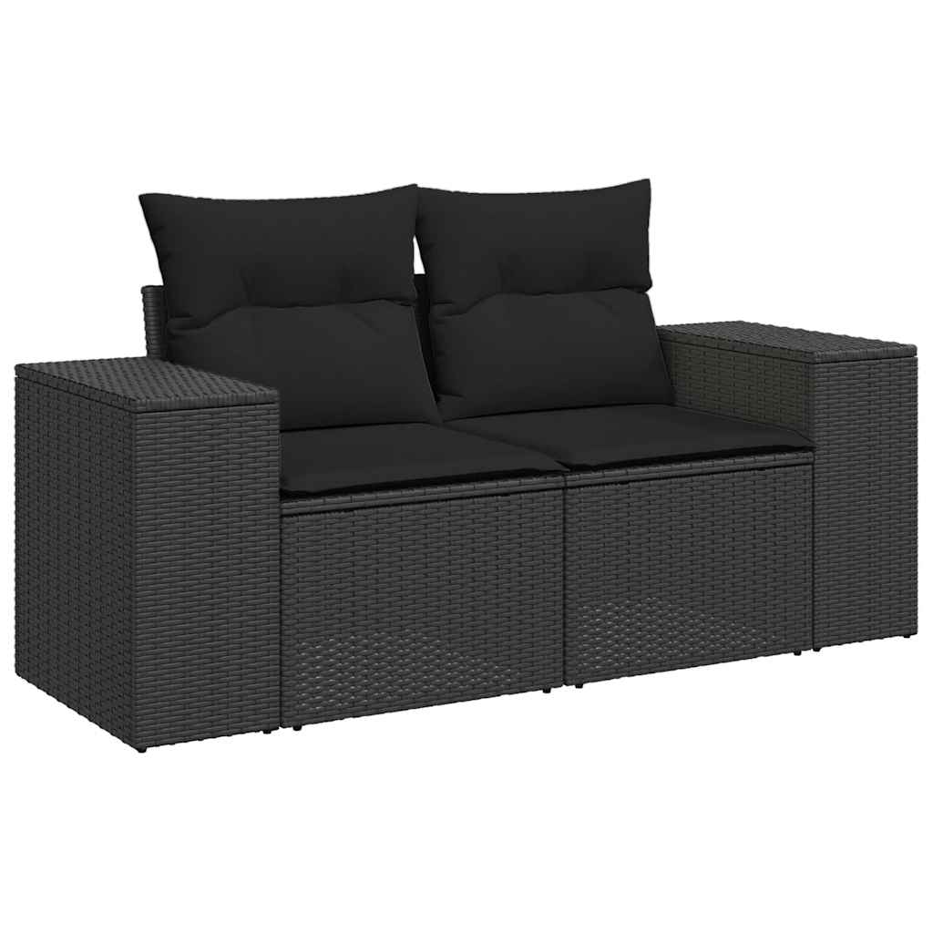 6 pcs conjunto sofás de jardim c/ almofadões vime PE preto