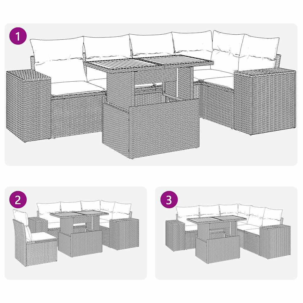 6 pcs conjunto sofás de jardim com almofadões vime cinzento