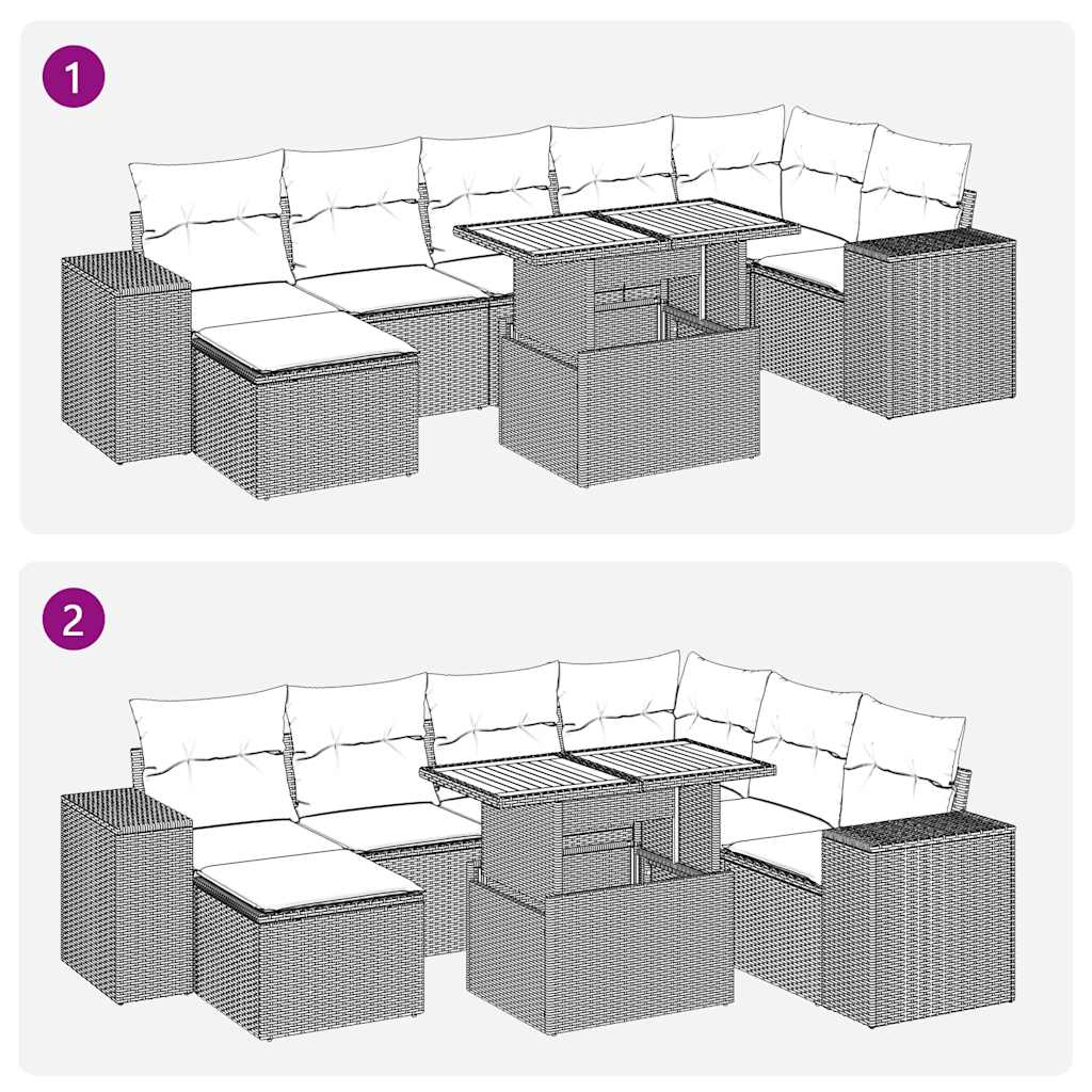 8 pcs conjunto sofás de jardim com almofadões vime PE preto