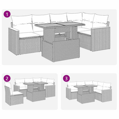 5 pcs conj. sofás p/ jardim c/ almofadões vime PE/acácia bege