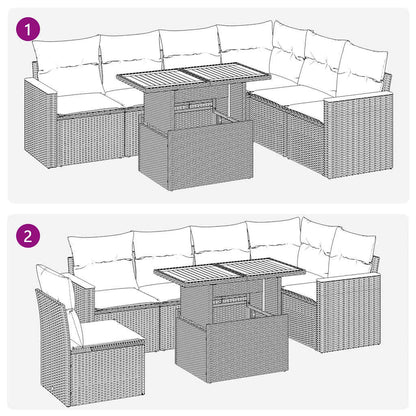 7 pcs conjunto sofás jardim c/ almofadões vime PE/acácia preto