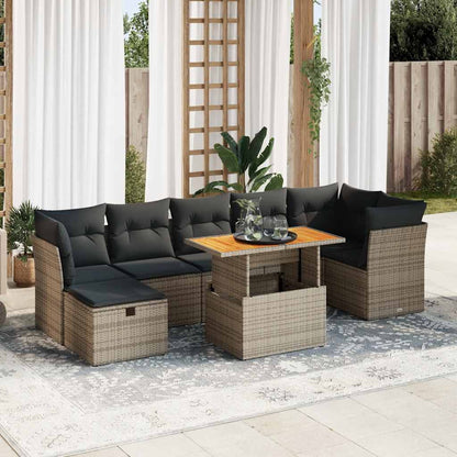 8 pcs conjunto sofás jardim almofadões vime PE/acácia cinzento