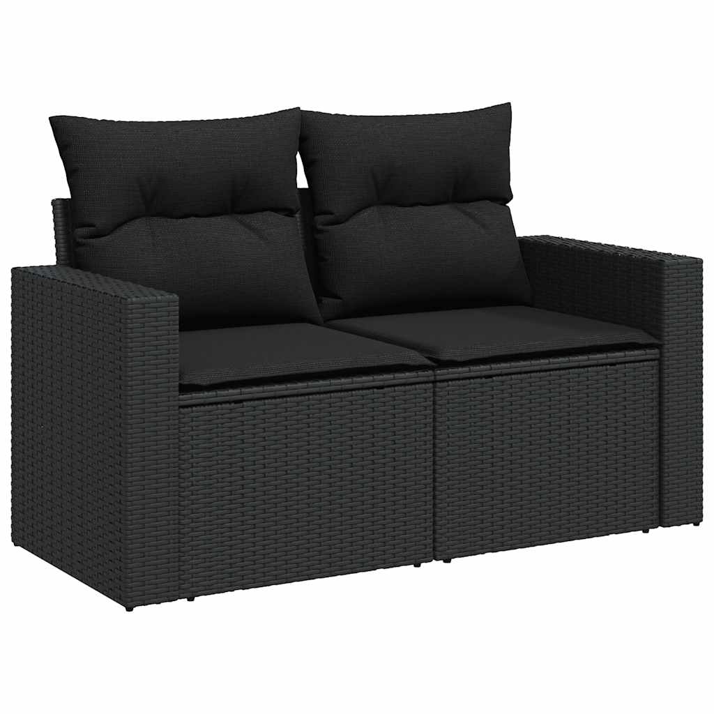 8 pcs conjunto sofás jardim com almofadões vime PE/acácia preto