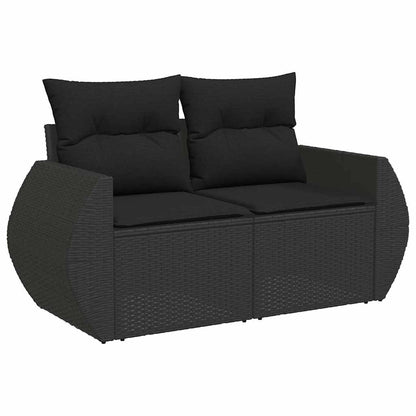 8 pcs conjunto sofás jardim com almofadões vime PE/acácia preto