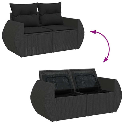 8 pcs conjunto sofás jardim com almofadões vime PE/acácia preto