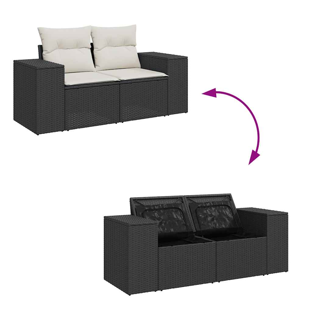 8 pcs conjunto sofás jardim com almofadões vime PE/acácia preto