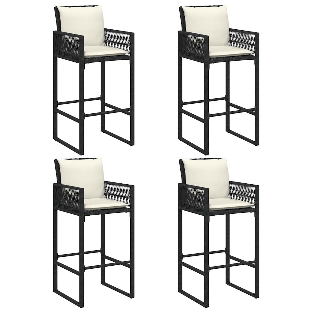 5 pcs conjunto de bar jardim c/ almofadões vime PE/acácia preto