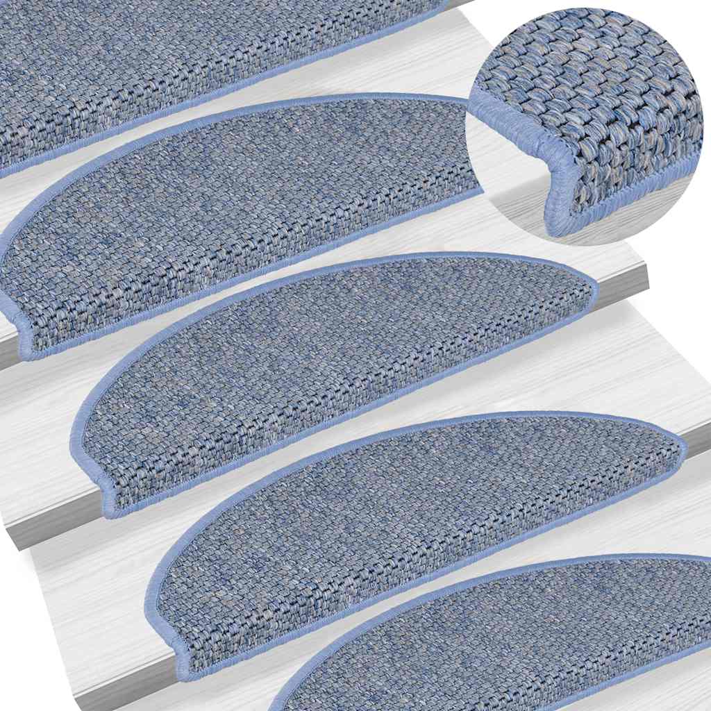 Tapetes escada adesivos aspeto sisal 30 pcs 56x17x3 cm azul