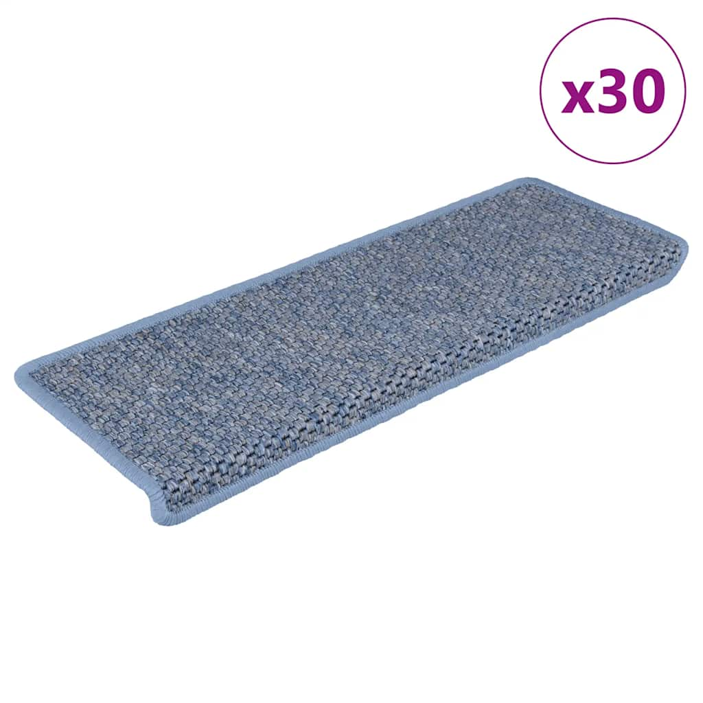 Tapetes escada adesivos aspeto sisal 30 pcs 65x21x4 cm azul