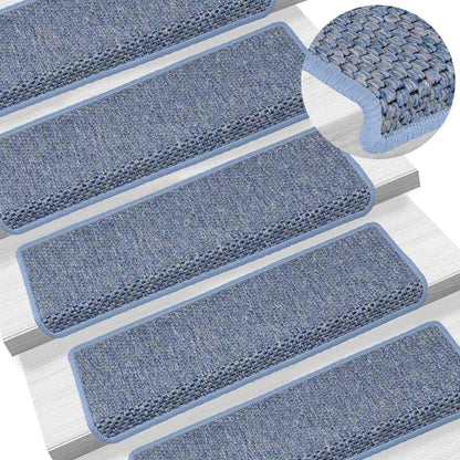 Tapetes escada adesivos aspeto sisal 30 pcs 65x21x4 cm azul