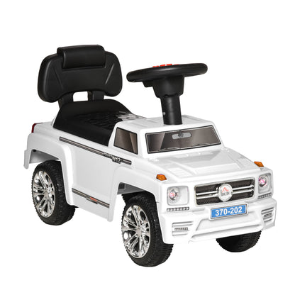 HOMCOM Carro Andador para Bebé de 18-36 Meses Carro sem Pedais com Faróis Música Buzina Compartimento de Armazenamento e Encosto Alto 68x30,5x41,5cm Branco