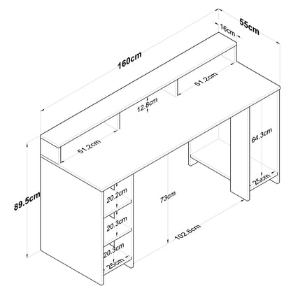 Secretária de Estudo "Norland" – Nogueira e Antracite, 160x55x89,5 cm, Design Moderno e Sofisticado