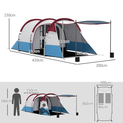 Outsunny Tenda de Campismo Familiar para 2-3 Pessoas Tenda de Campismo Dobrável com 2 Quartos e Bolsa de Transporte Impermeável para Trekking 420x200x150 cm Multicolor