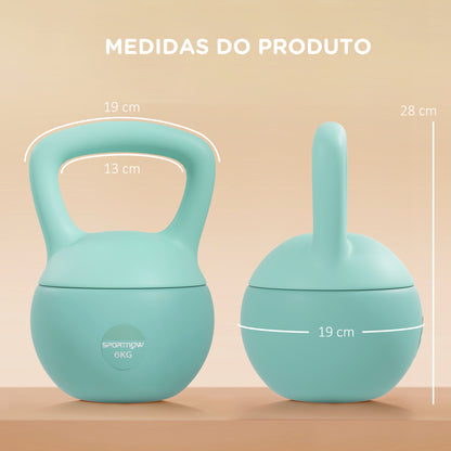 SPORTNOW Kettlebell de 6 kg Pesa Russa Preenchida de Areia Metálica e Alça Antiderrapante para Treino de Musculação em Casa Ginásio 19x19x28 cm Verde