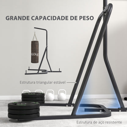 SPORTNOW Suporte Saco de Boxe Suporte para Boxe com Estrutura de Aço Carga 60 kg para Bolas de Velocidade Treino em Ginásio Casa 160x115x208 cm Preto