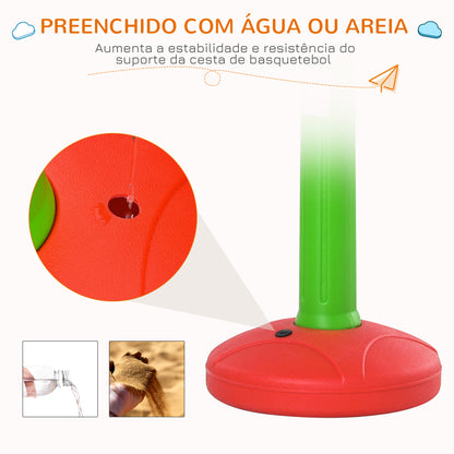 HOMCOM Tabela de Basquetebol Infantil para Crianças acima de 3 anos Altura Ajustável 2 Bolas e Inflador 52,5x44x120-160cm Amarelo Verde Vermelho