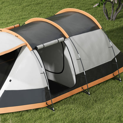 Outsunny Tenda de Campismo Familiar para 3-4 Pessoas Tenda de Campismo Dobrável com 2 Quartos e Bolsa de Transporte Impermeável para Trekking 370x220x130 cm Laranja e Cinza