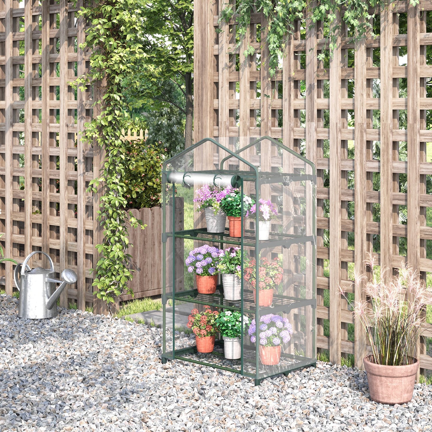 Outsunny Estufa de Jardim com 3 Prateleiras Metálicas e Porta Enrolável Estufa de Varanda Exterior para Cultivo de Plantas Flores 69x49x125cm Transparente