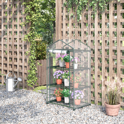 Outsunny Estufa de Jardim com 3 Prateleiras Metálicas e Porta Enrolável Estufa de Varanda Exterior para Cultivo de Plantas Flores 69x49x125cm Transparente