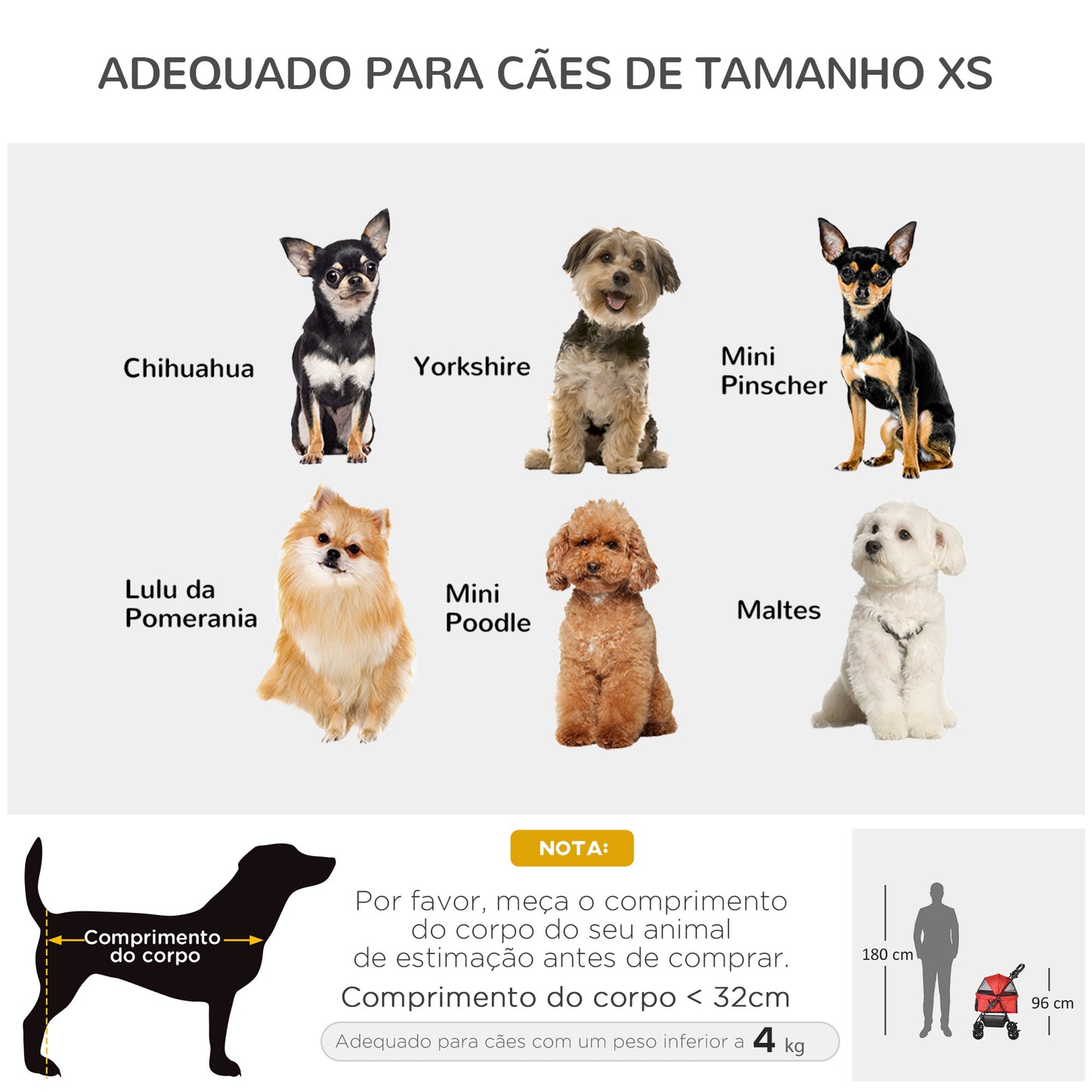 PawHut Carrinho para para animais de estimação dobrável e removível para cães em aço tecido Oxford rodas giratórias freios Janela para gatos pequenos Cães 67x45x96 cm Vermelho