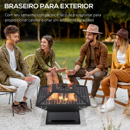 Outsunny Braseiro Exterior de Aço Braseiro para Jardim Multifuncional com Tampa Protetora e Atiçador para Churrascos Fogueiras para Varanda Campismo 45x45x34 cm Preto