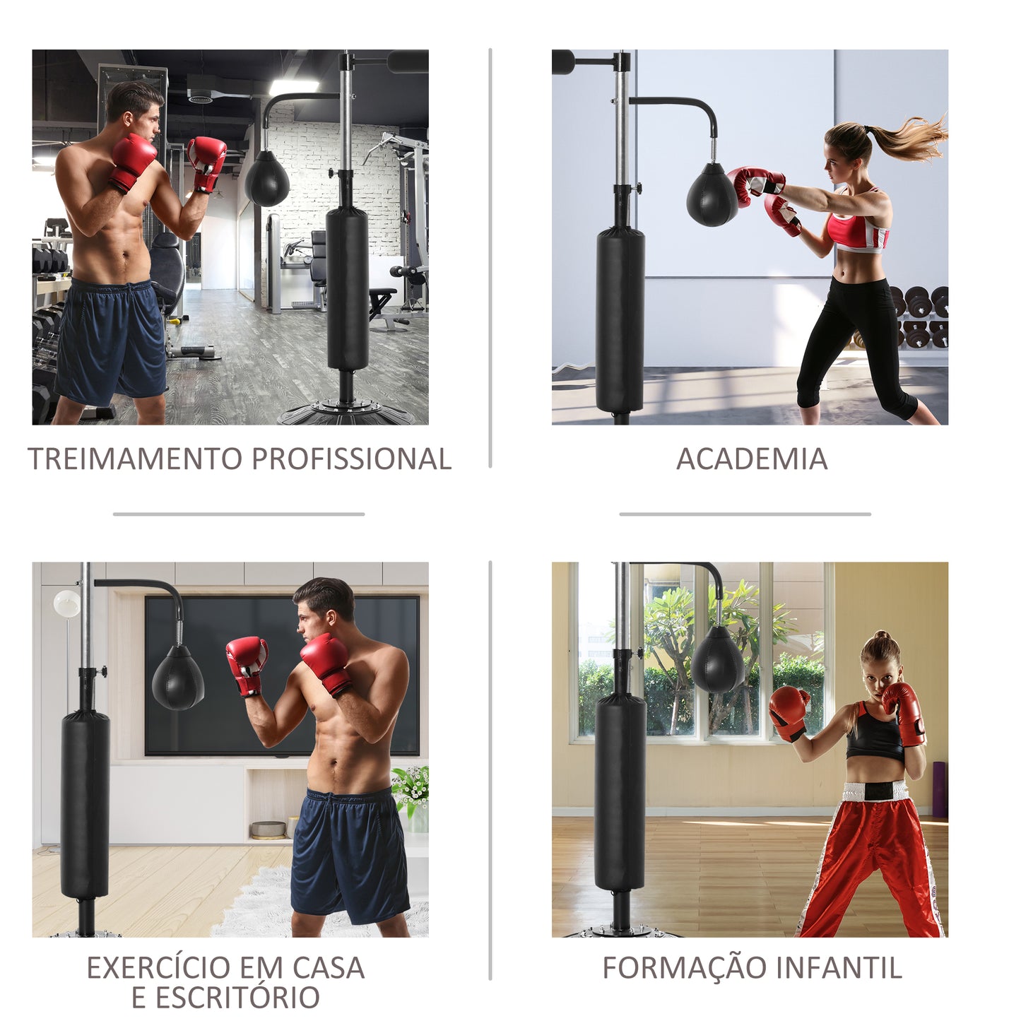 HOMCOM Punching Ball de Boxe com Altura Ajustável com 2 Bolas de Velocidade Barra Giratória 360° e Base Preenchida com Água ou Areia Punching Ball para Adultos 88x50x160-230cm Preto