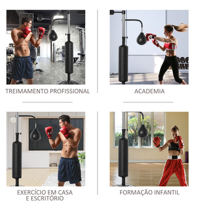 HOMCOM Punching Ball de Boxe com Altura Ajustável com 2 Bolas de Velocidade Barra Giratória 360° e Base Preenchida com Água ou Areia Punching Ball para Adultos 88x50x160-230cm Preto