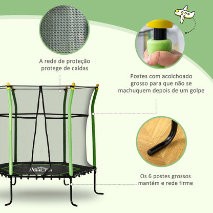 HOMCOM Trampolim para Crianças acima de 3 Anos Cama Elástica Infantil com Superfície de Salto Ø120 cm Rede de Segurança e Estrutura de Aço para Interiores e Exteriores Carga 50kg Ø160x163,5 cm Verde