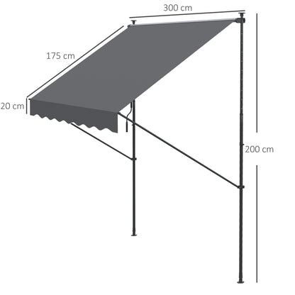 Outsunny Toldo Manual Retrátil 300x170x200-290cm Toldo Ajustável com Manivela Proteção Solar UV40+ para Varanda Jardim Cinza