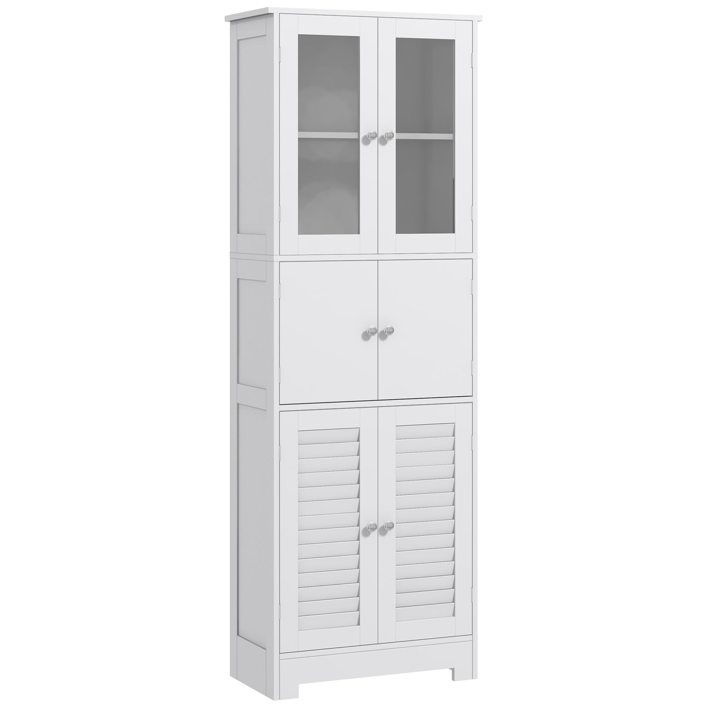 HOMCOM Coluna de Casa de Banho Móvel Auxiliar para Casa de Banho com 6 Portas Prateleiras Ajustáveis Anti-tombo Armário de Casa de Banho Moderno 60x30x170,5 cm Branco