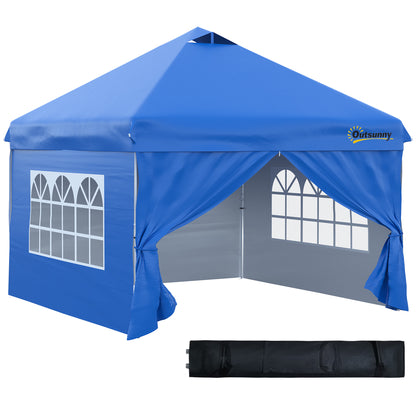 Outsunny Tenda Dobrável 3x3m com Altura Ajustável de 3 Níveis Tenda de Jardim com 4 Paredes Removíveis 2 Janelas 4 Sacos de Areia e Bolsa de Transporte para Campismo Azul