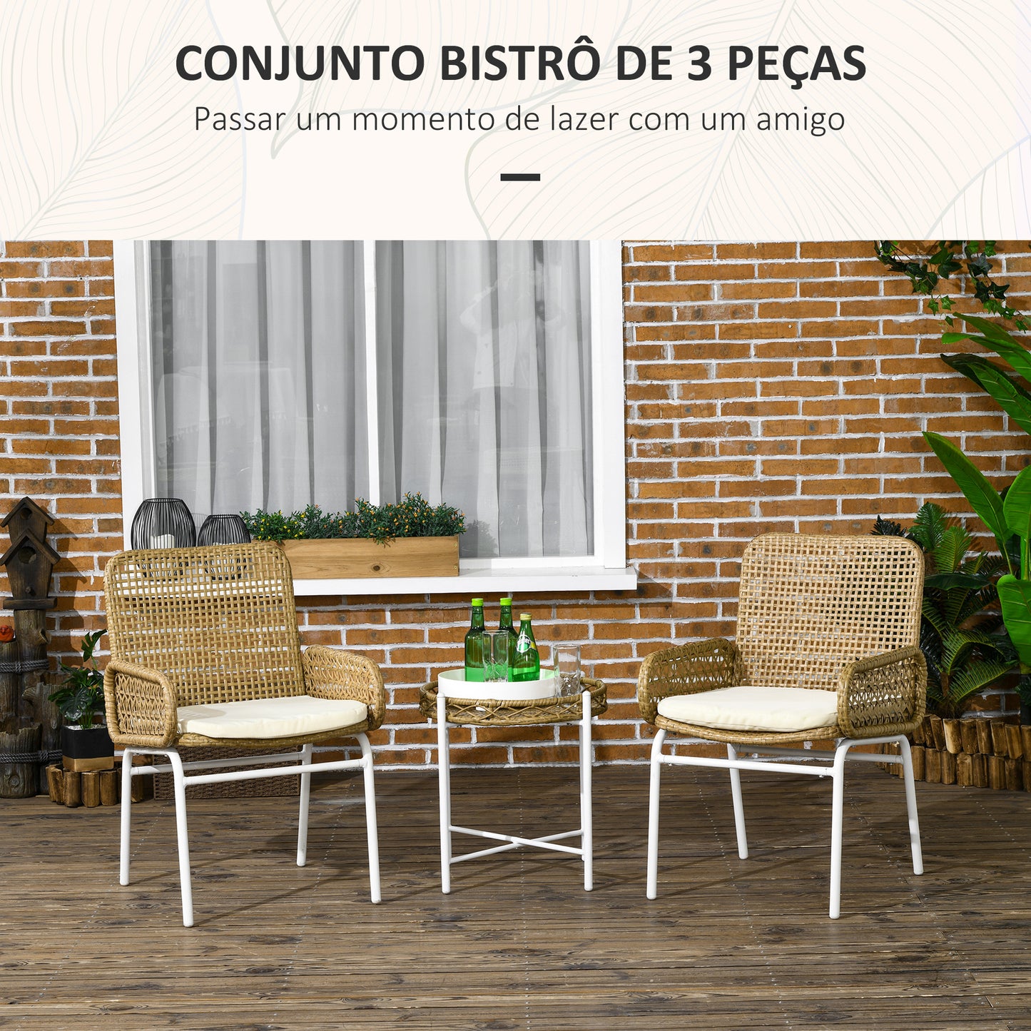 Conjunto Bistro de Mesa e Cadeiras para Exterior - 3 Peças