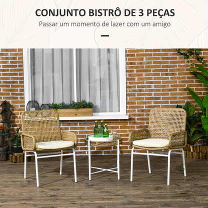 Conjunto Bistro de Mesa e Cadeiras para Exterior - 3 Peças