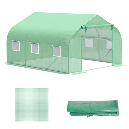 Outsunny Cobertura de Substituição Estufa de Túnel 347x300x200cm Polietileno com 6 Janelas de Malha Transpirável e Porta Enrolável Proteção de Plantas para Jardim Verde