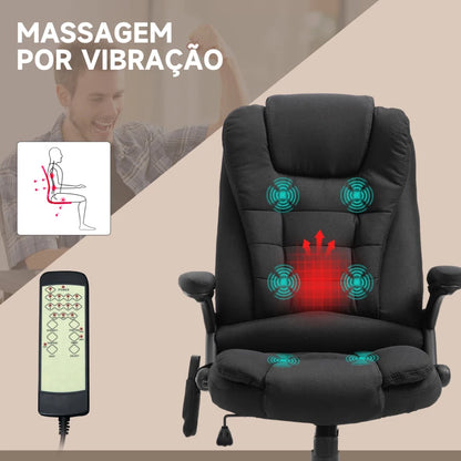 Cadeira de Escritório Urnit Reclinável com 6 Pontos de Massagem e Aquecimento - Preto - Design Moderno