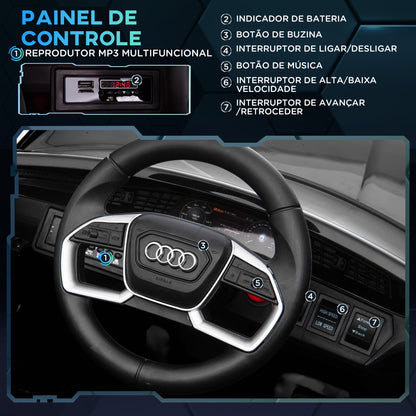 HOMCOM Carro Elétrico Audi E-Tron 12V para Crianças acima de 3 Anos com Controle Remoto Faróis Buzina Música MP3 TF USB e Abertura da Porta 3-8km/h 108x60x47 cm Preto