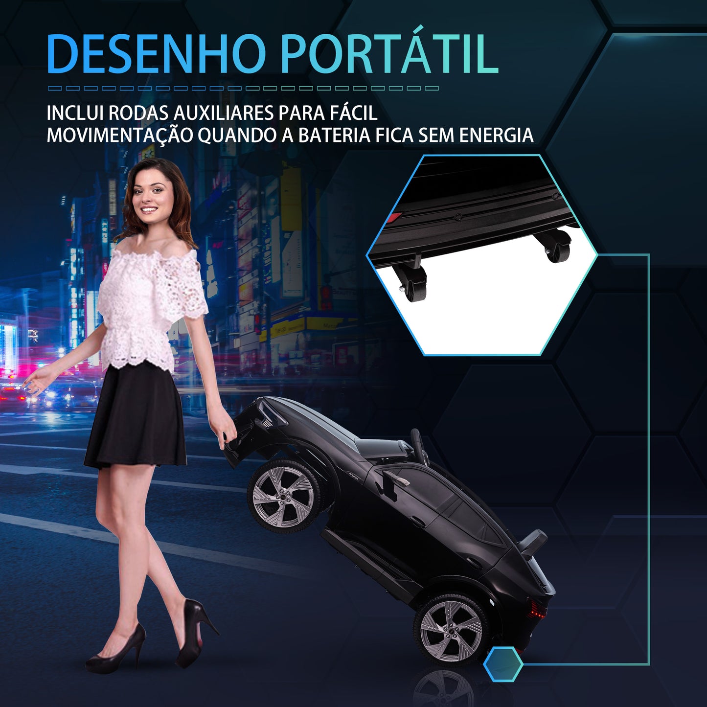 HOMCOM Carro Elétrico Audi E-Tron 12V para Crianças acima de 3 Anos com Controle Remoto Faróis Buzina Música MP3 TF USB e Abertura da Porta 3-8km/h 108x60x47 cm Preto