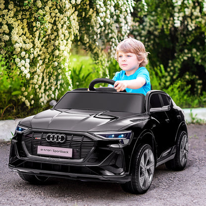 HOMCOM Carro Elétrico Audi E-Tron 12V para Crianças acima de 3 Anos com Controle Remoto Faróis Buzina Música MP3 TF USB e Abertura da Porta 3-8km/h 108x60x47 cm Preto