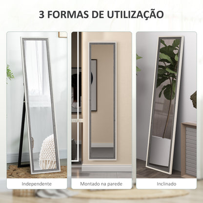 HOMCOM Espelho de Pé 37x157 cm Espelho de Corpo Inteiro com Estrutura de MDF e Suporte para Sala de Estar Dormitório Branco e Cinza