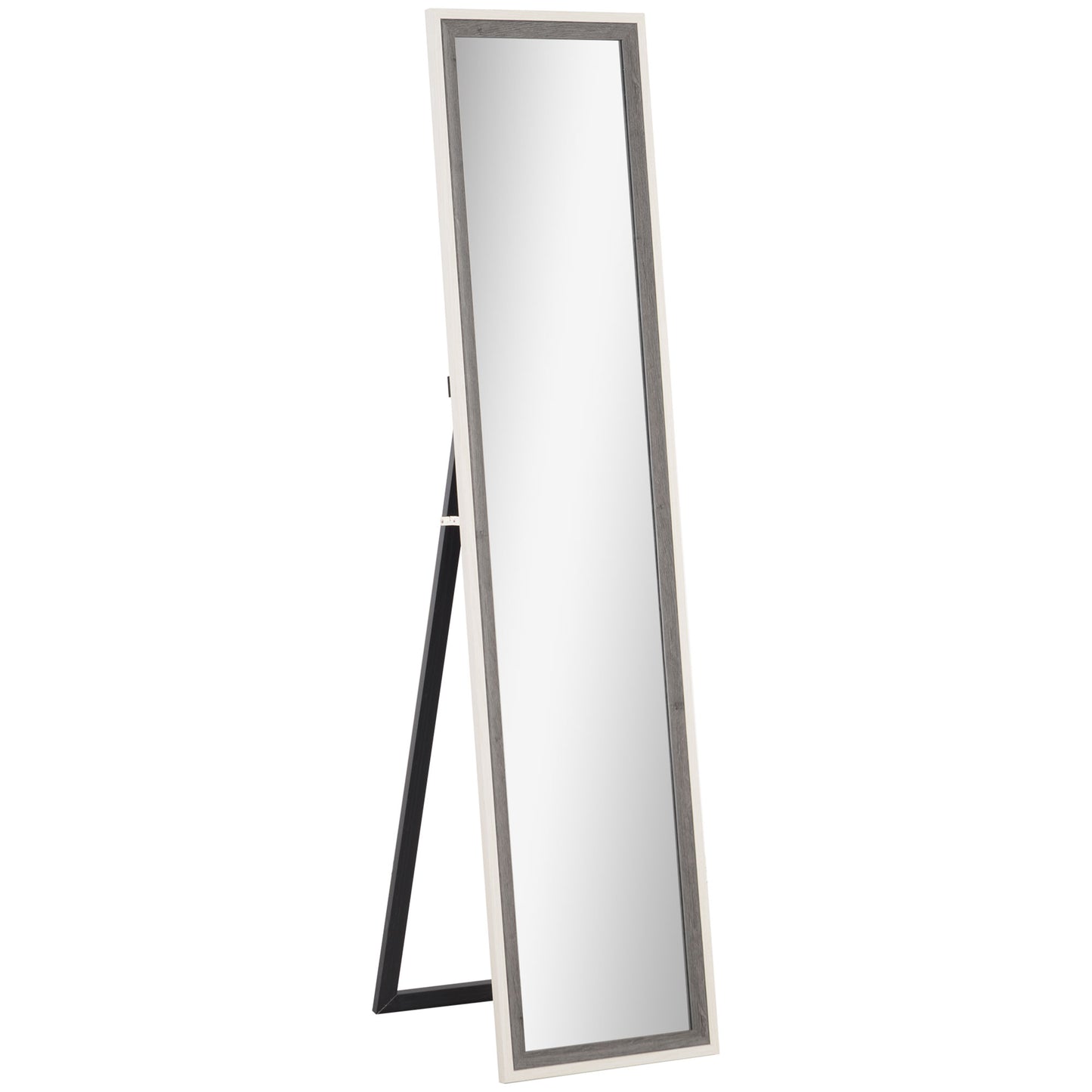 HOMCOM Espelho de Pé 37x157 cm Espelho de Corpo Inteiro com Estrutura de MDF e Suporte para Sala de Estar Dormitório Branco e Cinza