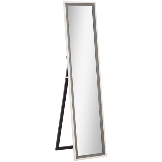 HOMCOM Espelho de Pé 37x157 cm Espelho de Corpo Inteiro com Estrutura de MDF e Suporte para Sala de Estar Dormitório Branco e Cinza