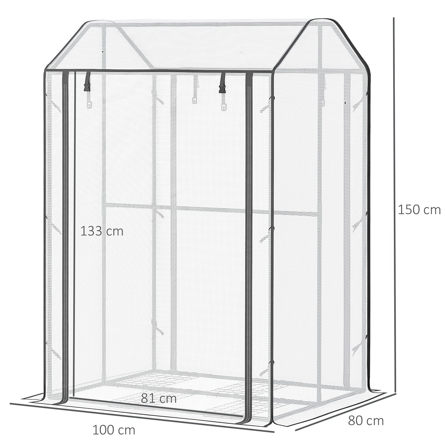 Outsunny Estufa de Jardim Estufa com Porta Enrolável 8 Orifícios de Ventilação e Estrutura de Metal para Cultivo de Plantas 100x80x150cm Branco