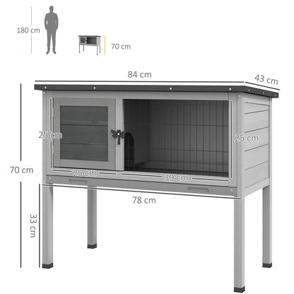 PawHut Coelheira de Madeira Casa para Animais Pequenos Coelhos Porquinho da Índia com Bandeja Amovível e Teto Asfáltico 84x43x70 cm Cinza e Preto