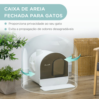 PawHut Caixa de Areia para Gatos Caixa de Areia Fechada para Gatos com Porta Dianteira Bandeja Removível Pá Tapete e Filtro 43x44x47cm Branco