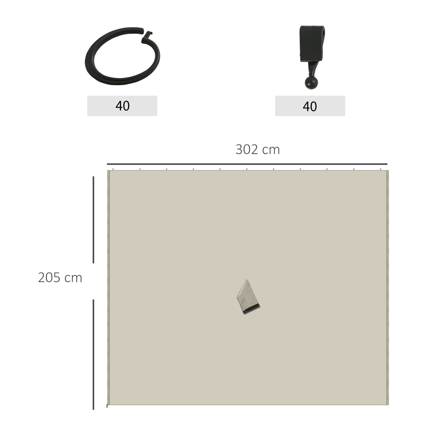 Outsunny 4 Paredes Laterais para Tenda 302x205 cm Laterais para Tenda Universal com Ganchos e Argola em C para Tenda de Jardim Terraço Bege