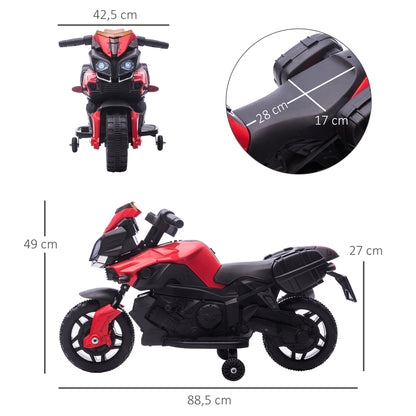 Moto Elétrica para Crianças a partir de 18 Meses 6V com Faróis Buzina 2 Rodas de Equilibrio Velocidade Máx. de 3km/h Motocicleta de Brinquedo 88,5x42,5x49cm Vermelho