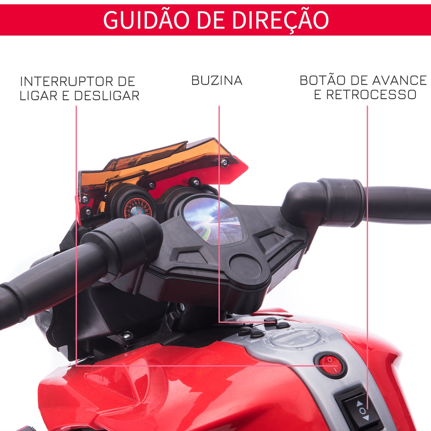 Moto Elétrica para Crianças a partir de 18 Meses 6V com Faróis Buzina 2 Rodas de Equilibrio Velocidade Máx. de 3km/h Motocicleta de Brinquedo 88,5x42,5x49cm Vermelho