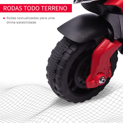 Moto Elétrica para Crianças a partir de 18 Meses 6V com Faróis Buzina 2 Rodas de Equilibrio Velocidade Máx. de 3km/h Motocicleta de Brinquedo 88,5x42,5x49cm Vermelho