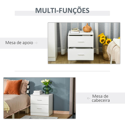 HOMCOM Mesa de Cabeceira Moderna Mesinha de Cabeceira com 2 Gavetas Mesa Auxiliar para Sala Quarto Capacidade 30 kg 45x39,5x49 cm Branco