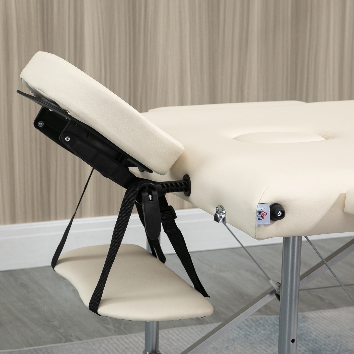 HOMCOM Marquesa Dobrável Mesa de Massagem Portátil com Altura Ajustável em 7 Posições Apoio para a Cabeça e Estrutura de Liga de Alumínio para Fisioterapia Carga 130kg 186x71x62-83cm Bege